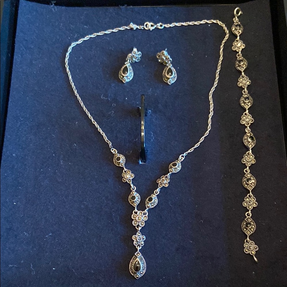 Source Unknown Sterling Silver Marcasite Jewelry … - image 1